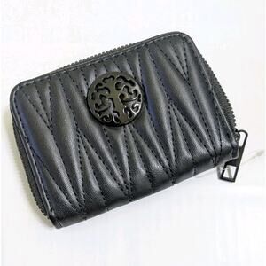 Rebecca & Rifka Quilted Faux Leather Credit Card Case Wallet Black Logo